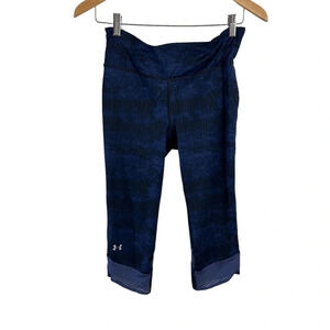 Under Armour Cropped Leggings Womens Dark Blue Drawstring Waist Workout Gym Yoga